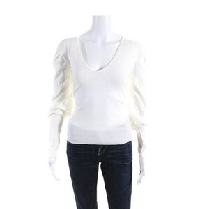 Joie Women's Long Puff Sleeve V-Neck Top White Size L
